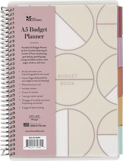 A5 Budget Planner by Erin Condren, Silver/Coiled Circle Geometric